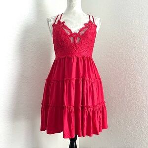Zenana Cross My Heart Tiered Red Lace Cami 1X-3X